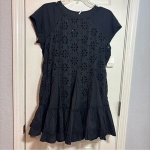 NWT Free People Sadler Black Eyelet Ruffle mini dress size XS.